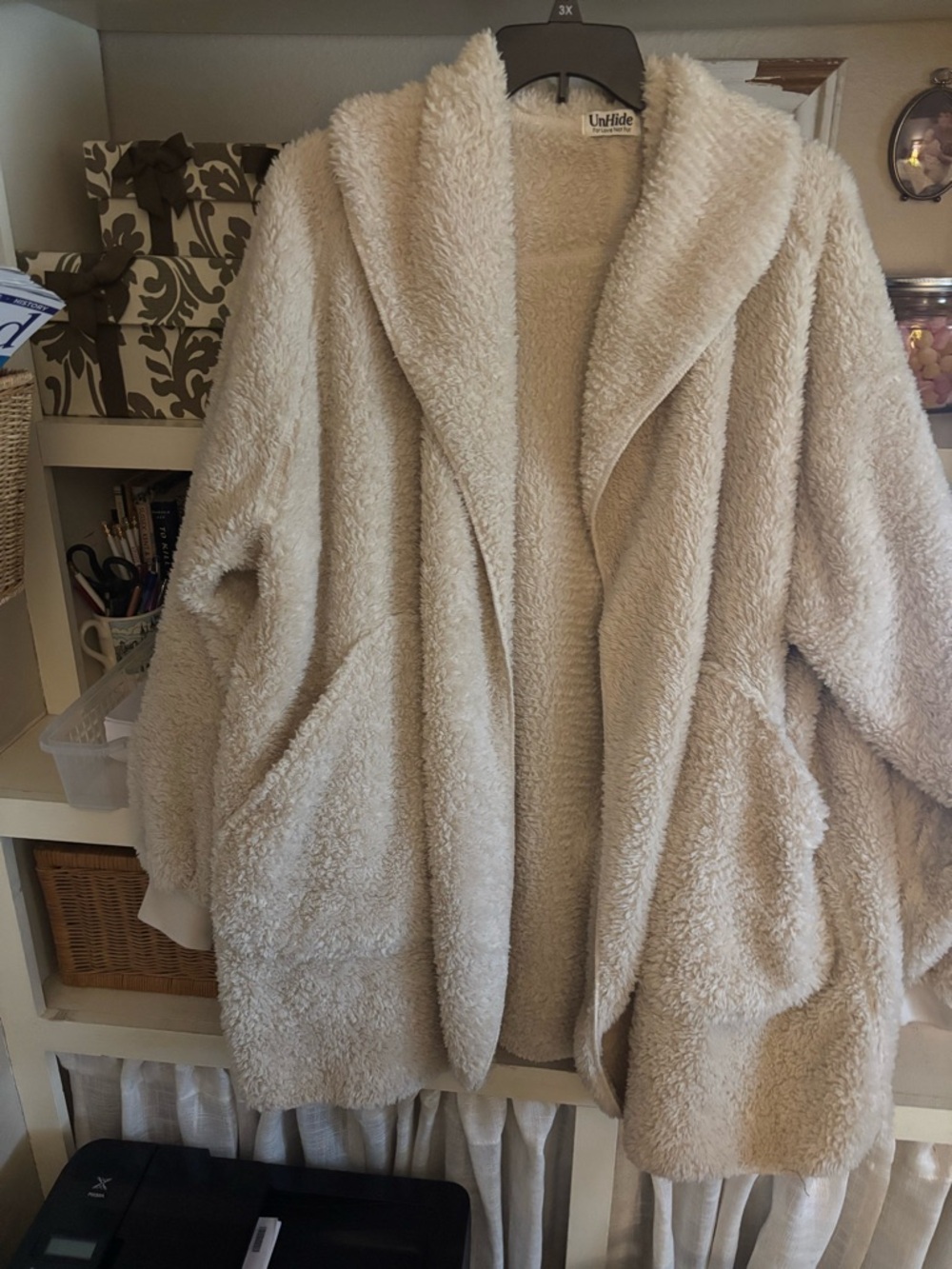 Women's Cream Plush Hooded Jacket or Robe